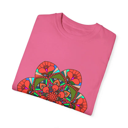 Unisex mandala t-shirt made of 100% ring-spun cotton, hand-drawn mandala art, and garment-dyed for extra comfort and durability