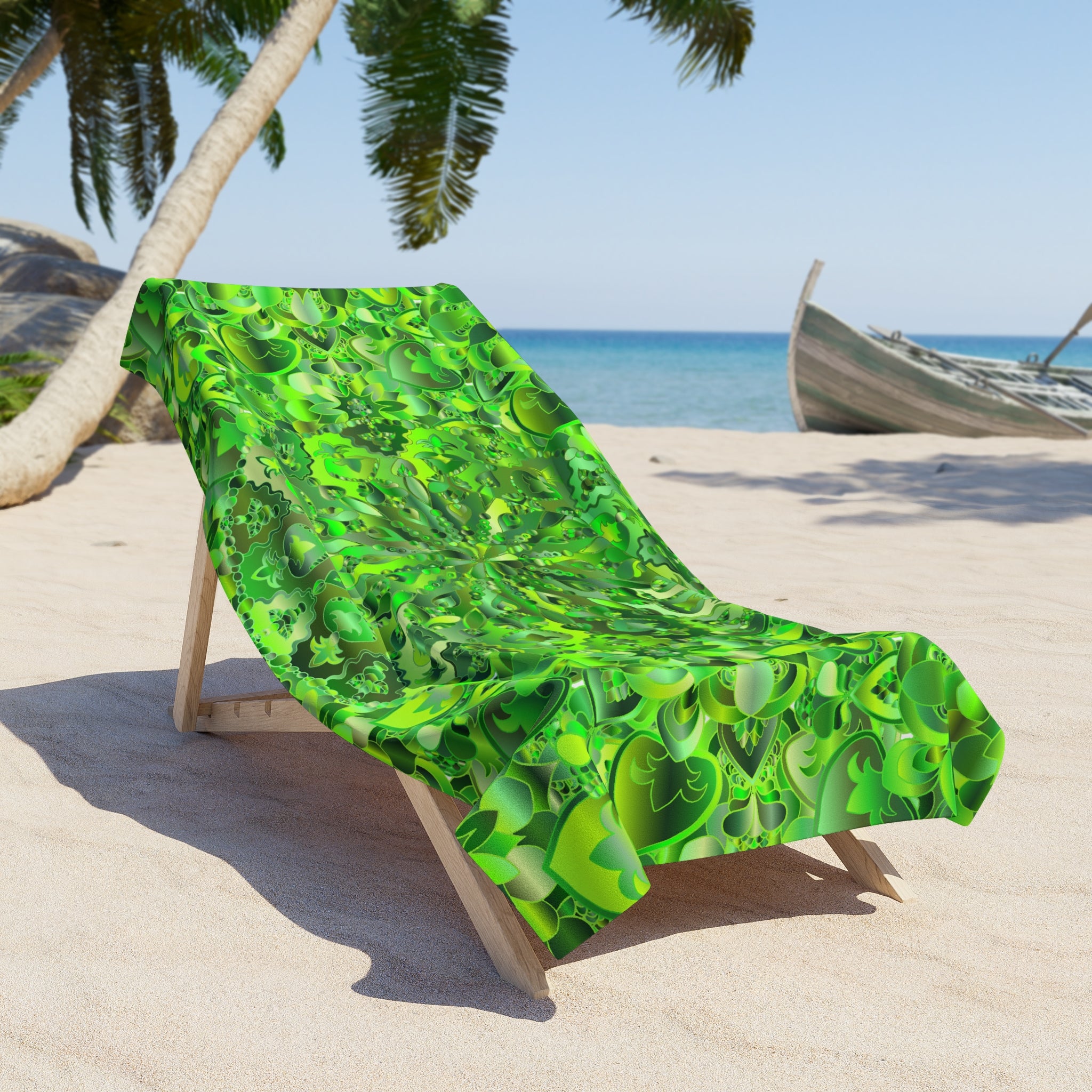 Green Shades Kaleidoscope Beach Towel — Vibrant Green Mandala Design