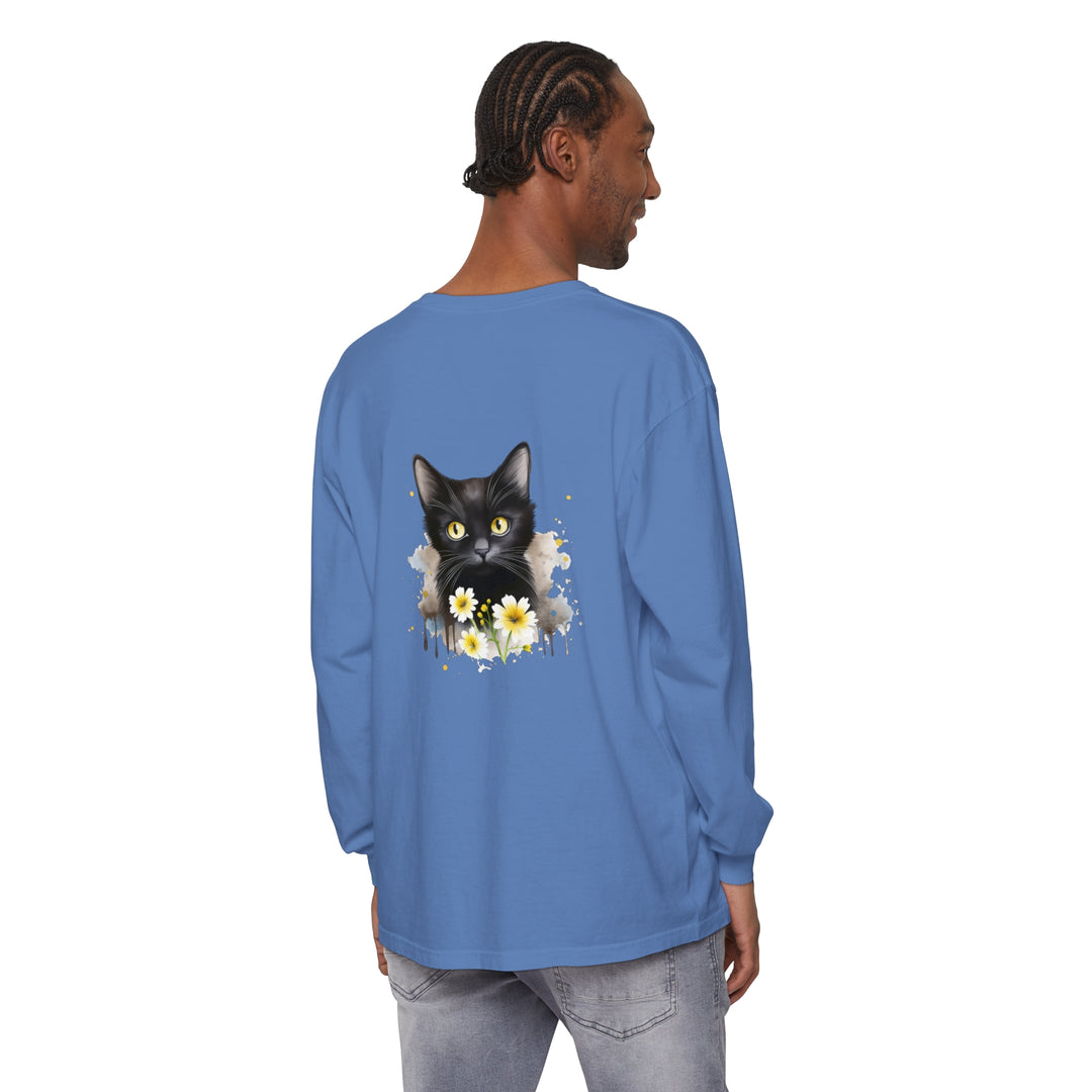 Black Cat Watercolor Floral Unisex T-Shirt with a beautiful hand-painted design