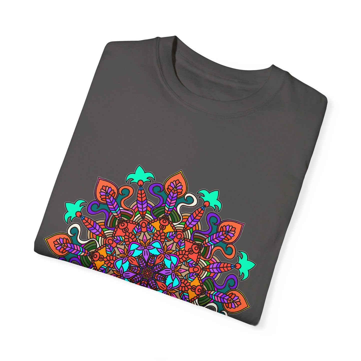 Unisex Mandala T-Shirt made of 100% Ring-Spun Cotton, hand-drawn Mandala Art, and garment-dyed for extra comfort, perfect for both men and women