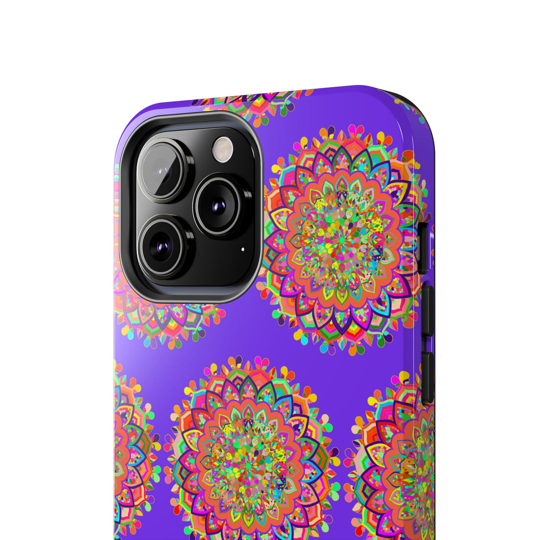 Hand drawn small purple mandala art phone case designed for iPhone X and XS