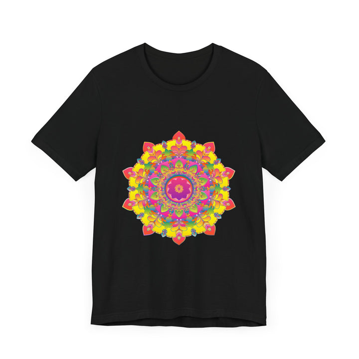 Vibrant Mandala Tee with Colorful Floral Design, perfect for adding a pop of color to your wardrobe, featuring intricate mandala patterns in vibrant hues