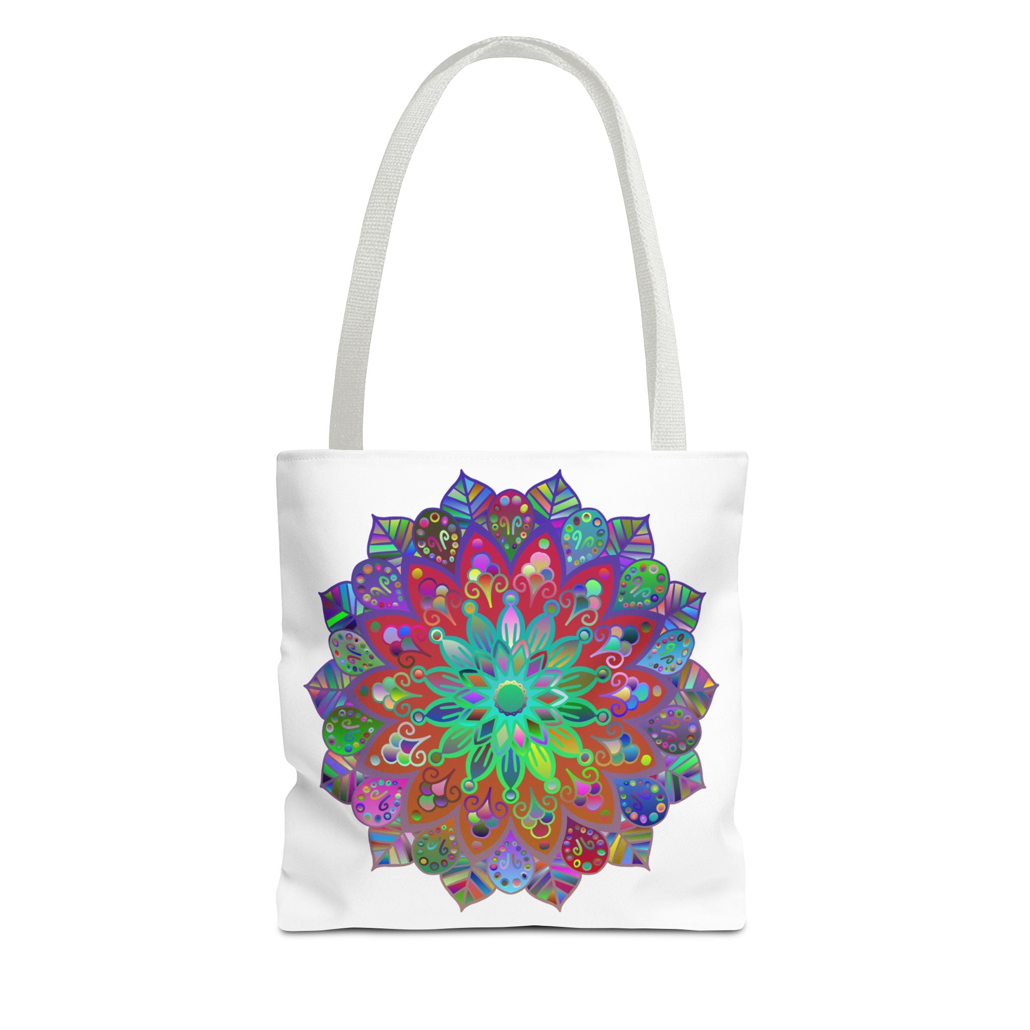 Vibrant and intricate colorful mandala tote bag with all-over print design