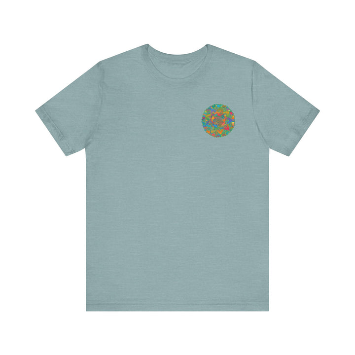 Vivid and vibrant mandala artwork on soft and cozy t-shirt