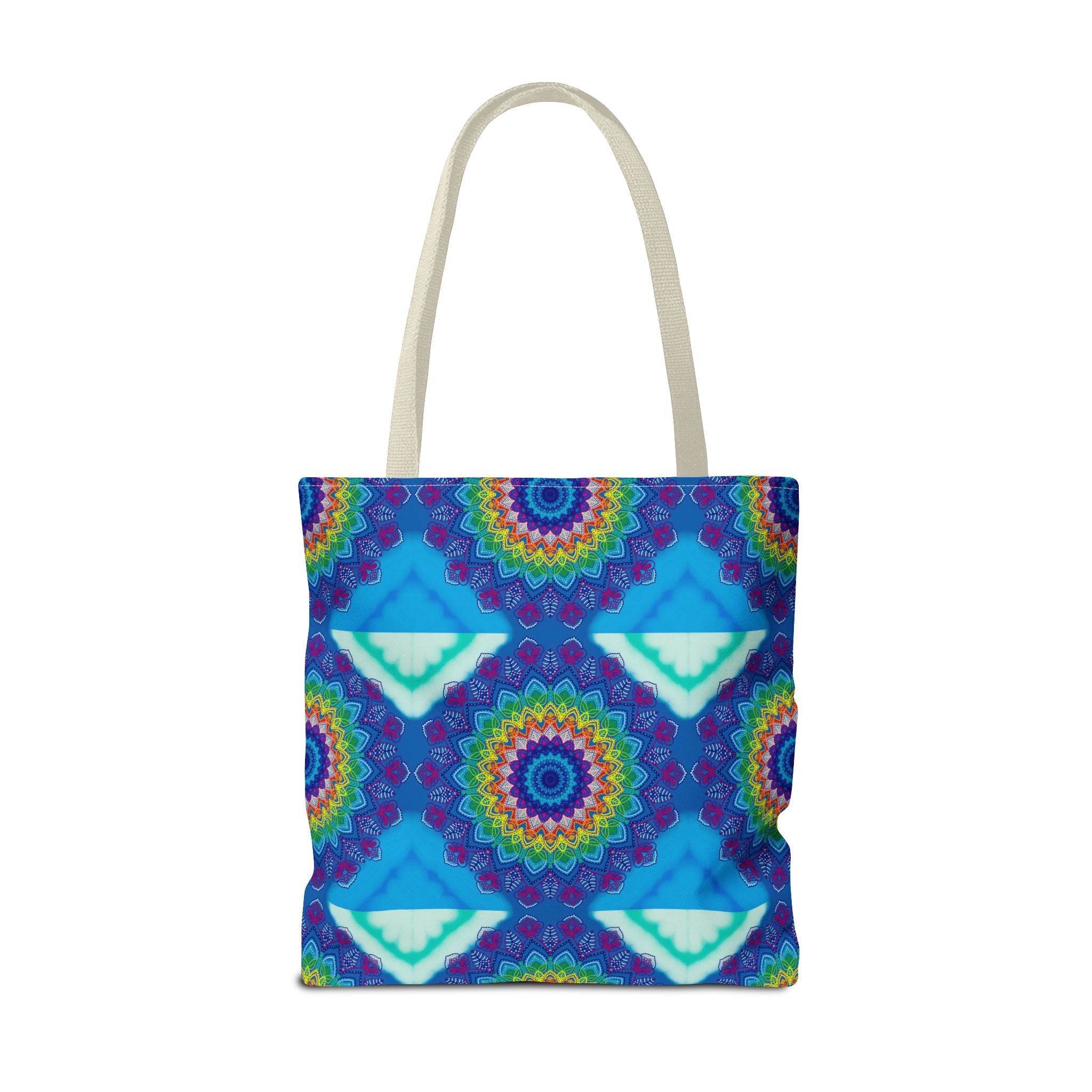 Large tote bag with a colorful mandala design, perfect for carrying all your essentials in style