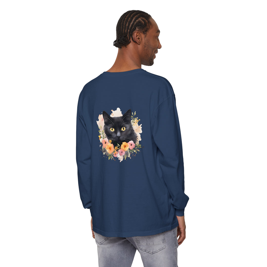 Black Cat Floral Portrait Unisex T-Shirt featuring a detailed, high-quality floral design