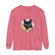 Black Cat Floral Portrait Unisex T-Shirt featuring a beautiful cat surrounded by vibrant flowers and foliage, perfect for animal lovers and nature enthusiasts