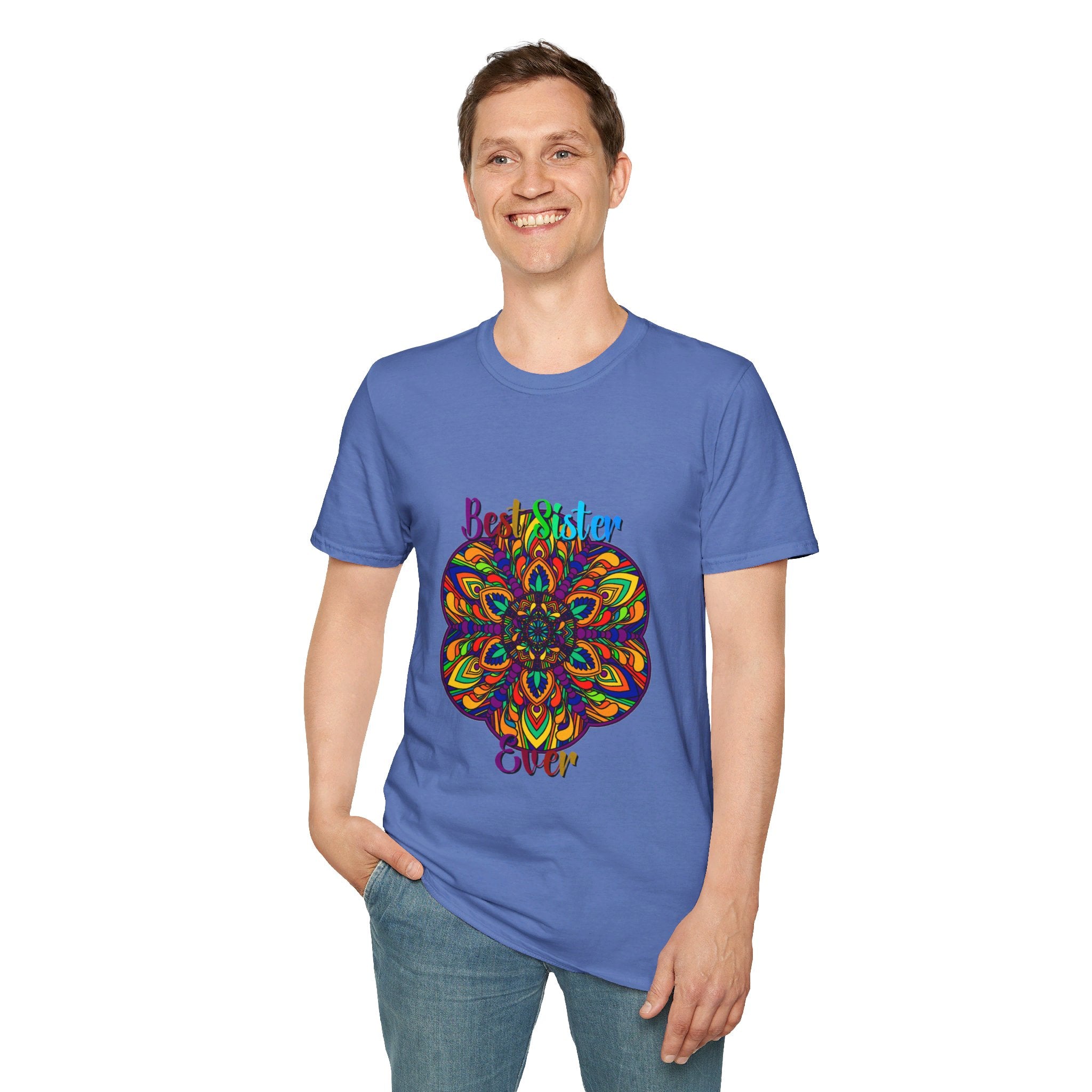 Beautiful hand-drawn mandala art gift for sister unisex softstyle t-shirt design