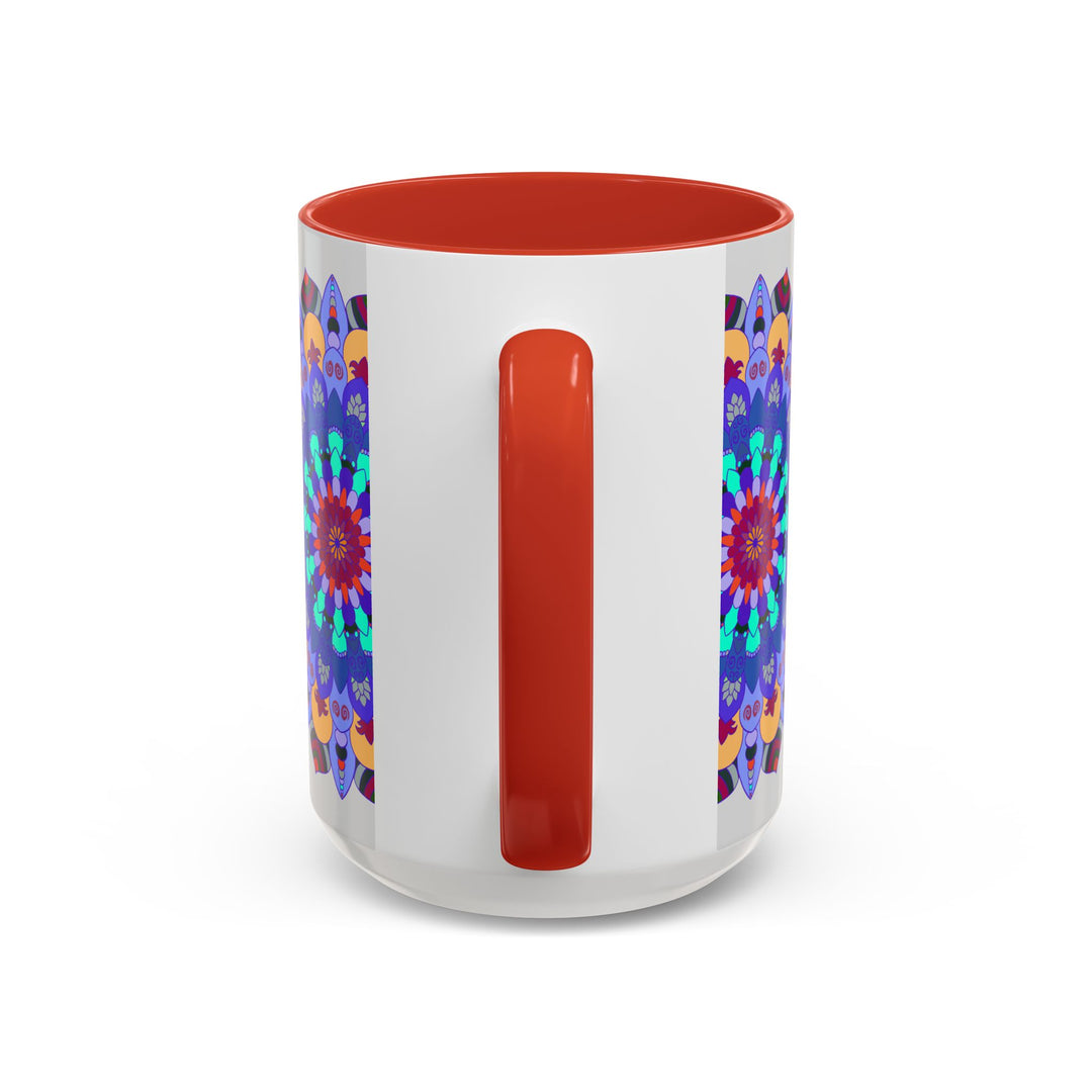 Intricately designed mandala art mug in a colorful and symmetrical pattern