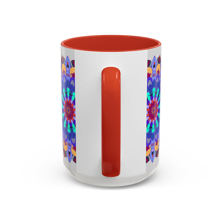 Intricately designed mandala art mug in a colorful and symmetrical pattern