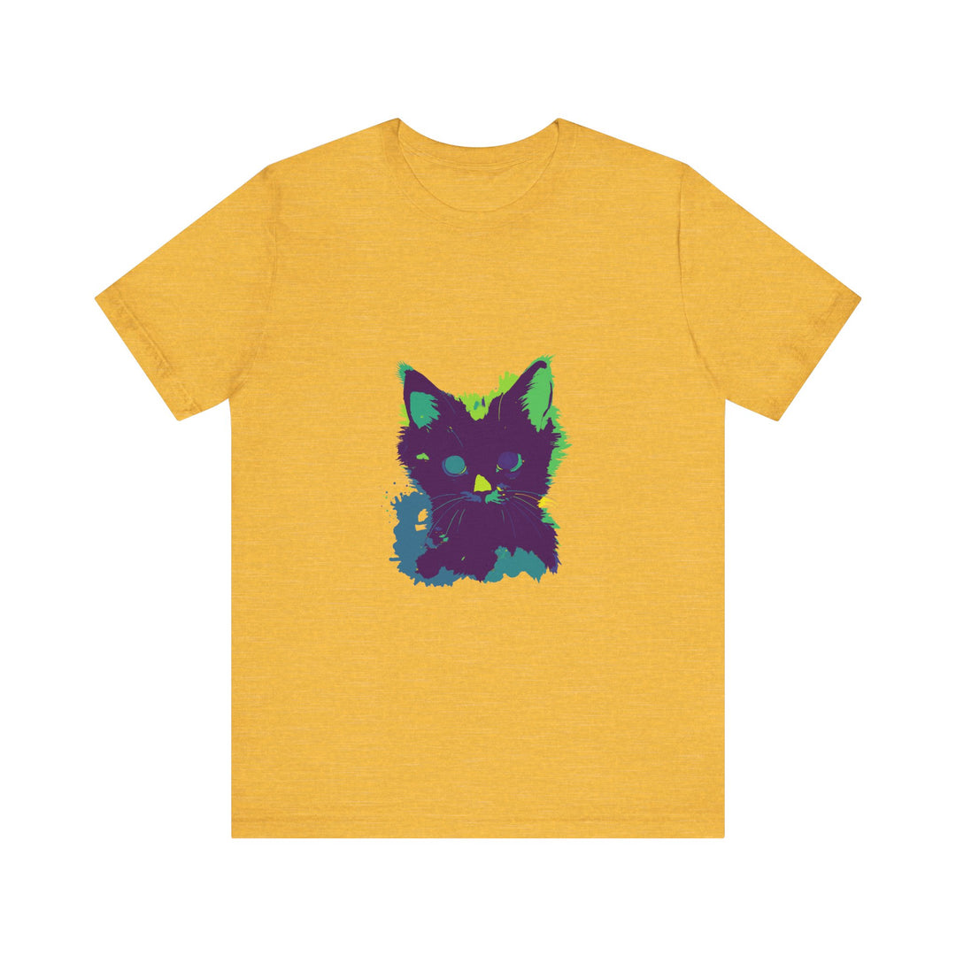 Stylish and unique Neon Black Cat Mystery T-Shirt with vibrant colors and intricate design perfect for cat lovers and mystery enthusiasts