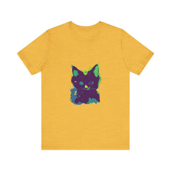 Stylish and unique Neon Black Cat Mystery T-Shirt with vibrant colors and intricate design perfect for cat lovers and mystery enthusiasts