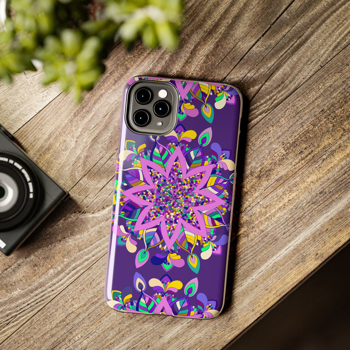 Hand drawn purple Mandala Art phone case designed for iPhone X/XS