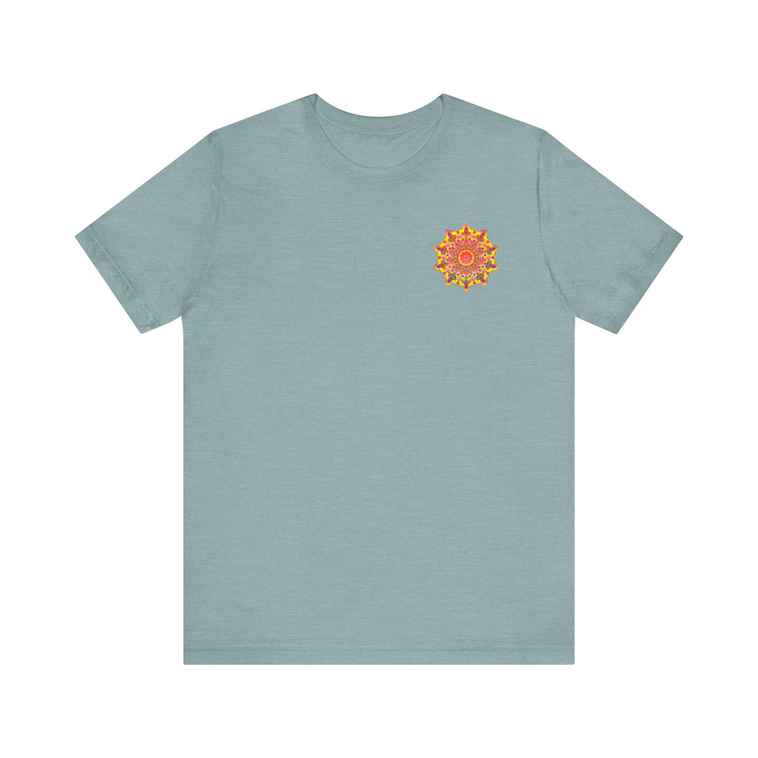 Colorful and intricate mandala design tee promoting spiritual peace and harmony