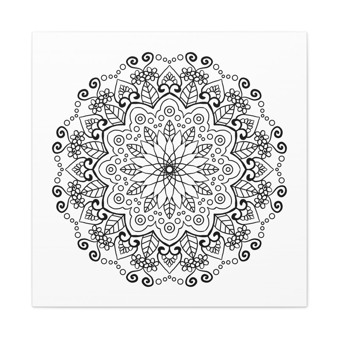 Beautiful handmade black and white mandala art on matte canvas