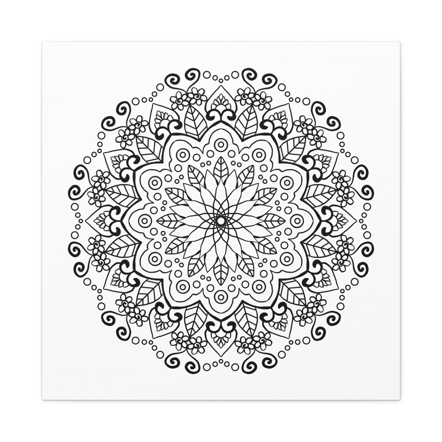 Beautiful handmade black and white mandala art on matte canvas