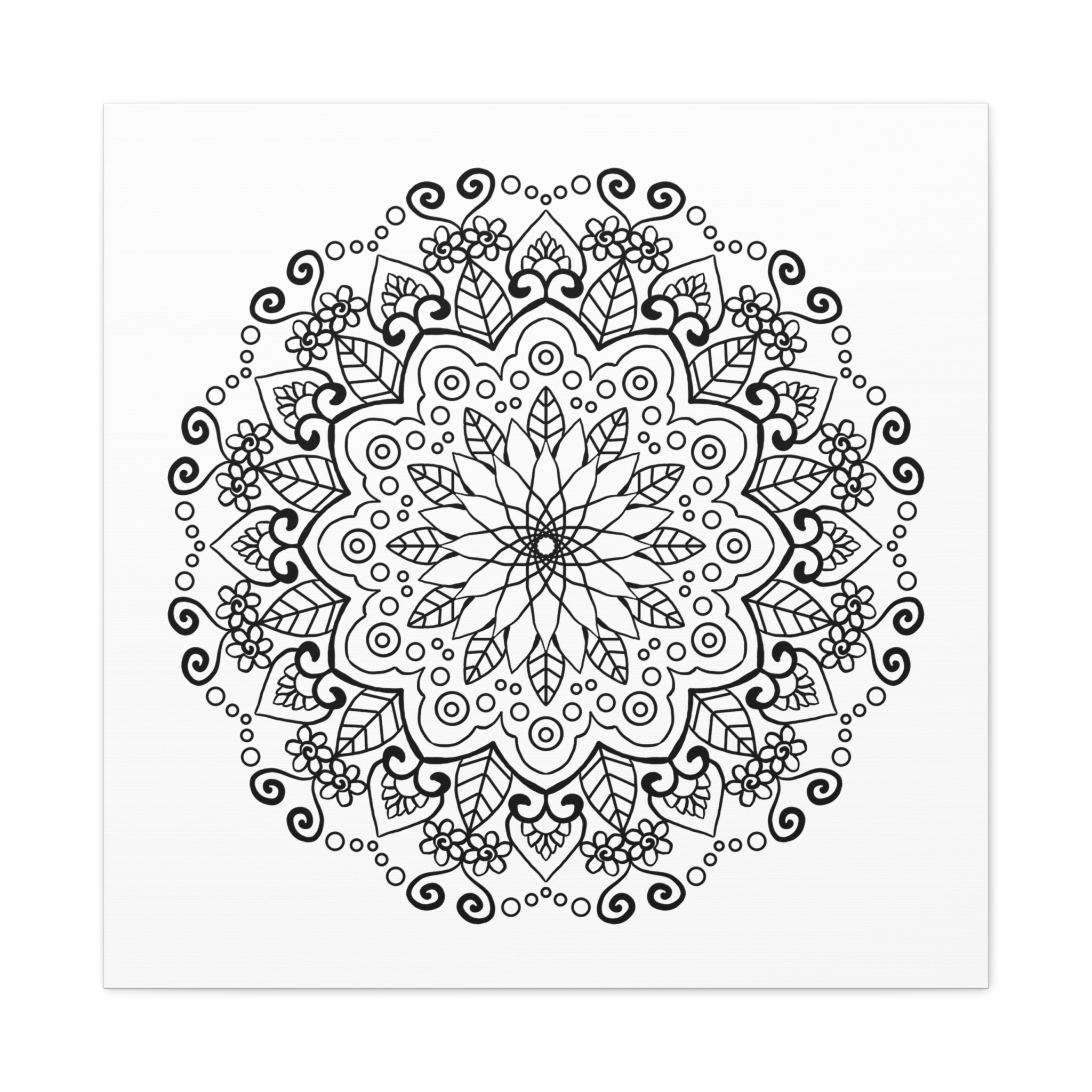 Beautiful handmade black and white mandala art on matte canvas