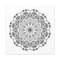 Beautiful handmade black and white mandala art on matte canvas