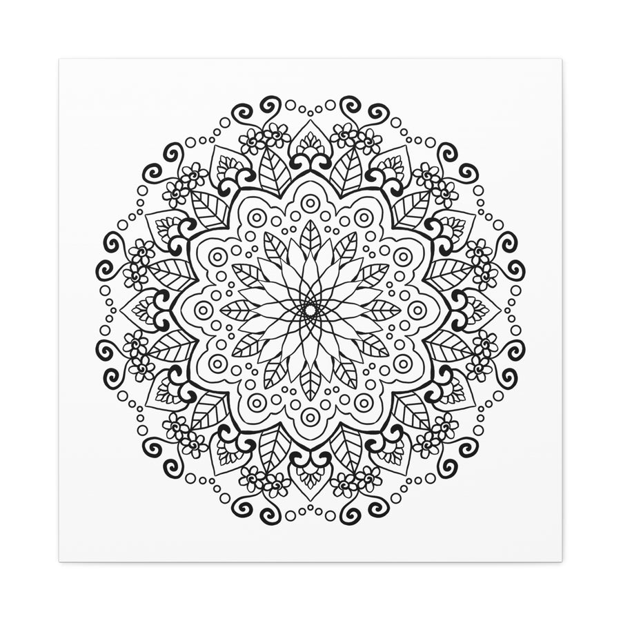 Beautiful handmade black and white mandala art on matte canvas