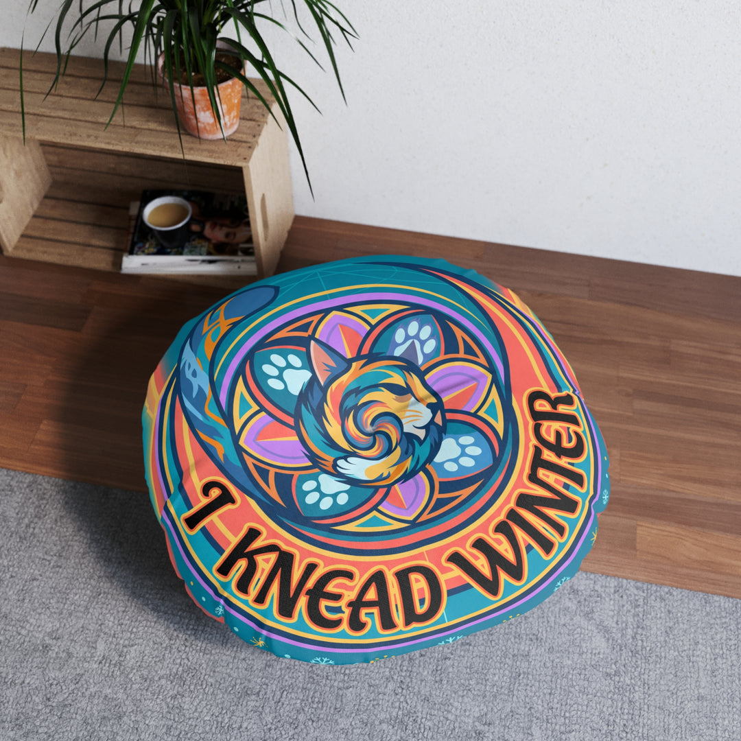 Bodenkissen mit Katzenmotiv und Motiv der Heiligen Geometrie