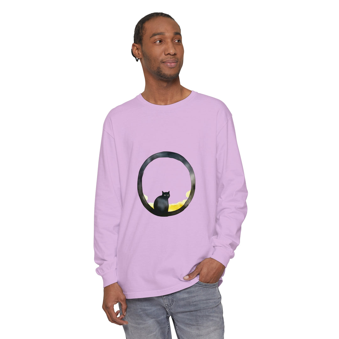 Black Cat Moon Glow Long Sleeve T-Shirt with spooky moon and cat design