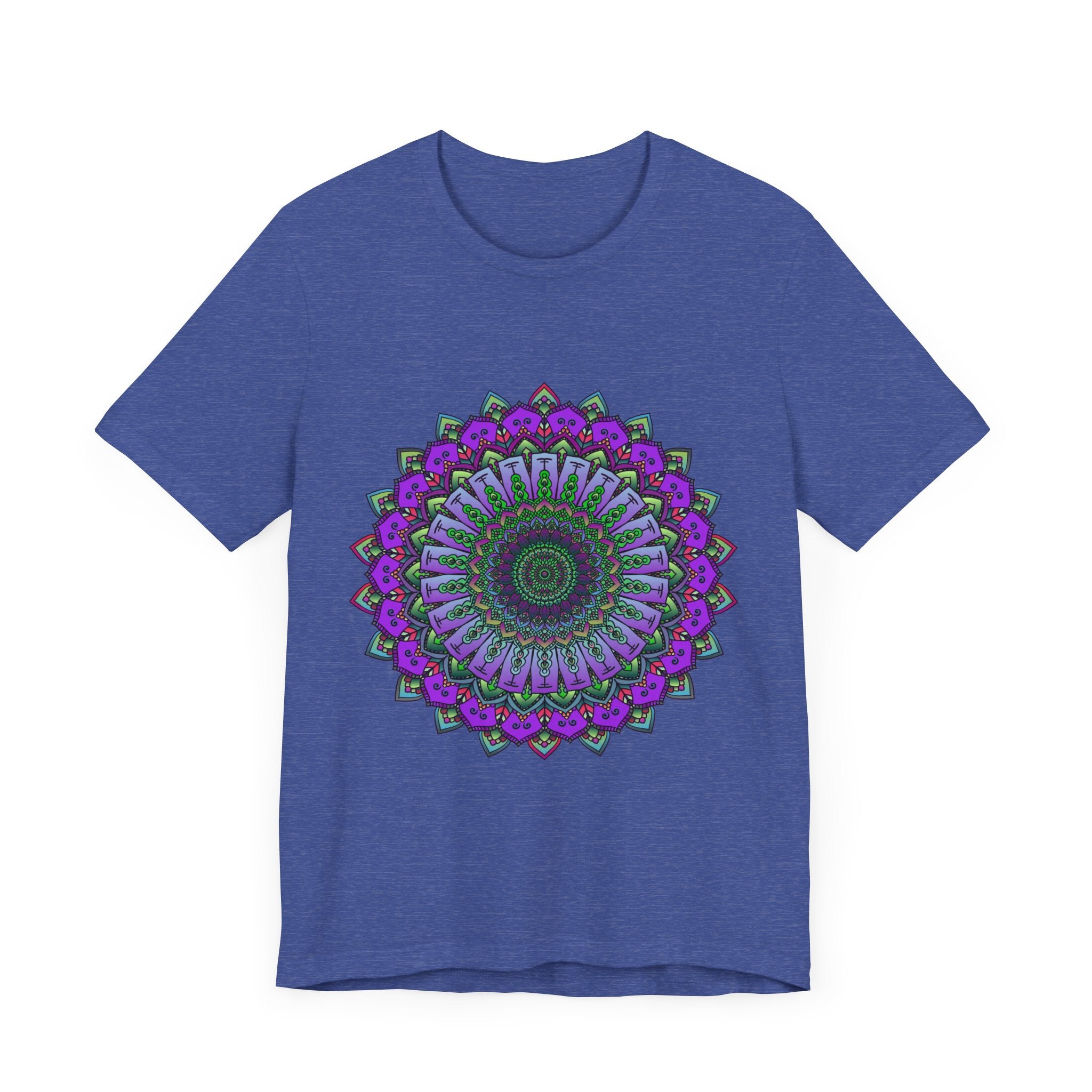 Beautiful purple and green mandala tee with intricate and detailed design