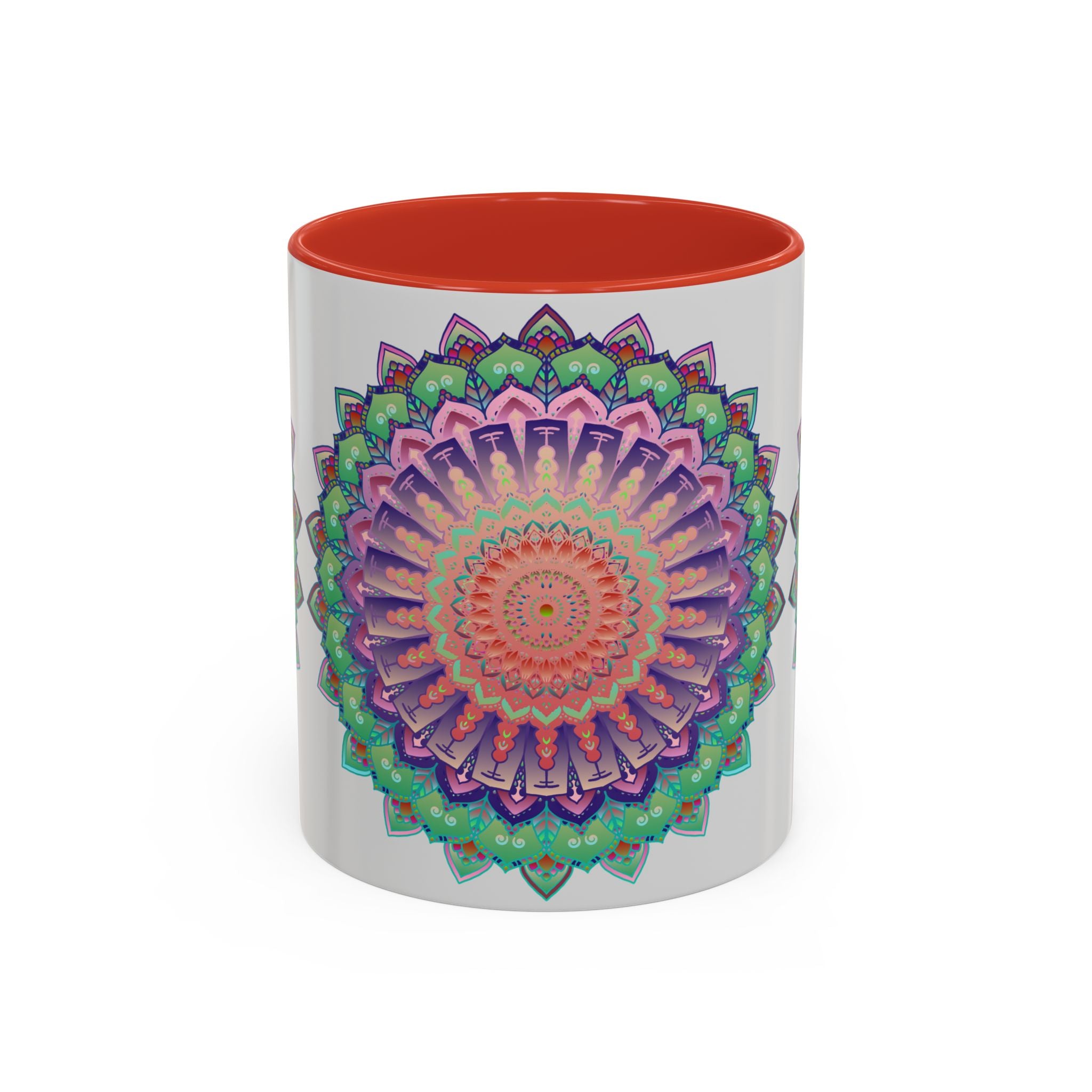 Beautiful ceramic mug with intricate mandala and floral patterns in vibrant colors