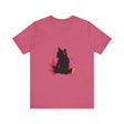 Black Cat Mystery T-Shirt with Colorful Splatter Art on Black Background