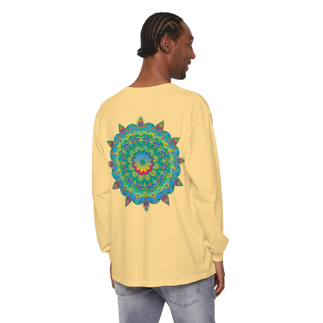 Colorful and intricate mandala design long sleeve t-shirt with psychedelic pattern