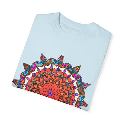 Unisex Mandala T-Shirt made from 100% Ring-Spun Cotton, featuring Hand-Drawn Mandala Art and Garment-Dyed for Extra Comfort