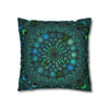 Spun Polyester Square Pillowcase with Mandala Art in Original Fine Art Style in Petroleum Green