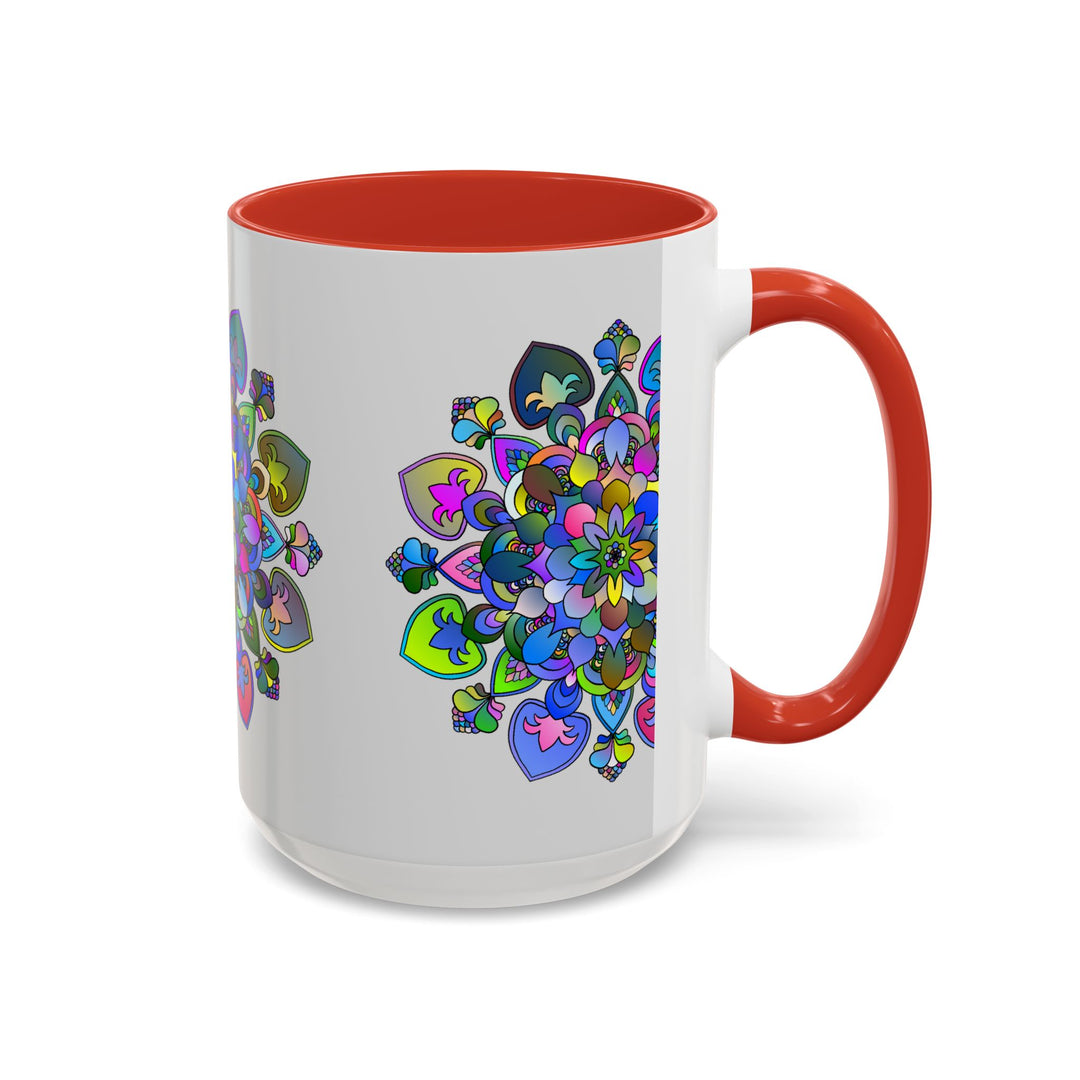 Beautiful and intricate floral mandala design on a grey ceramic mug