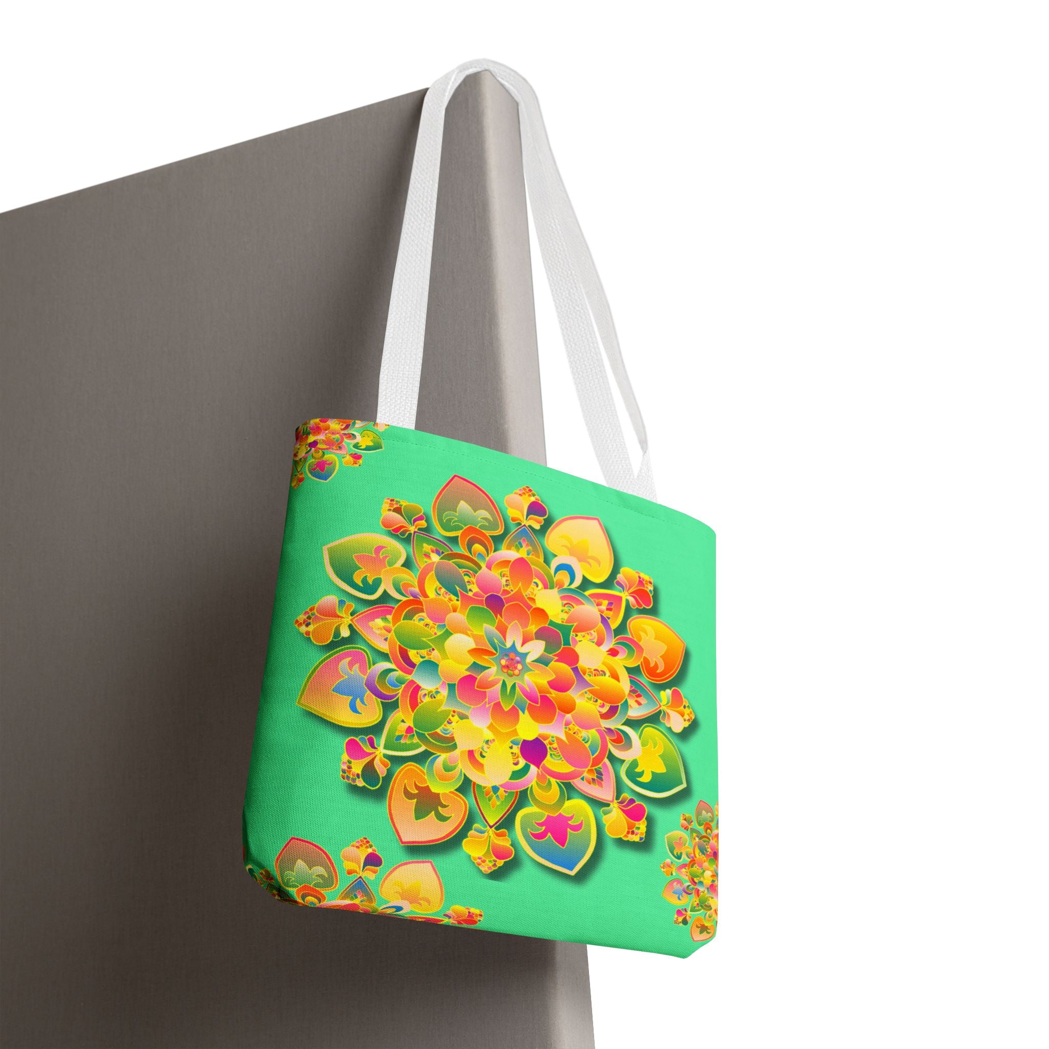 Floral Mandala Tote Bag — Bright Tropical Green All-Over Print