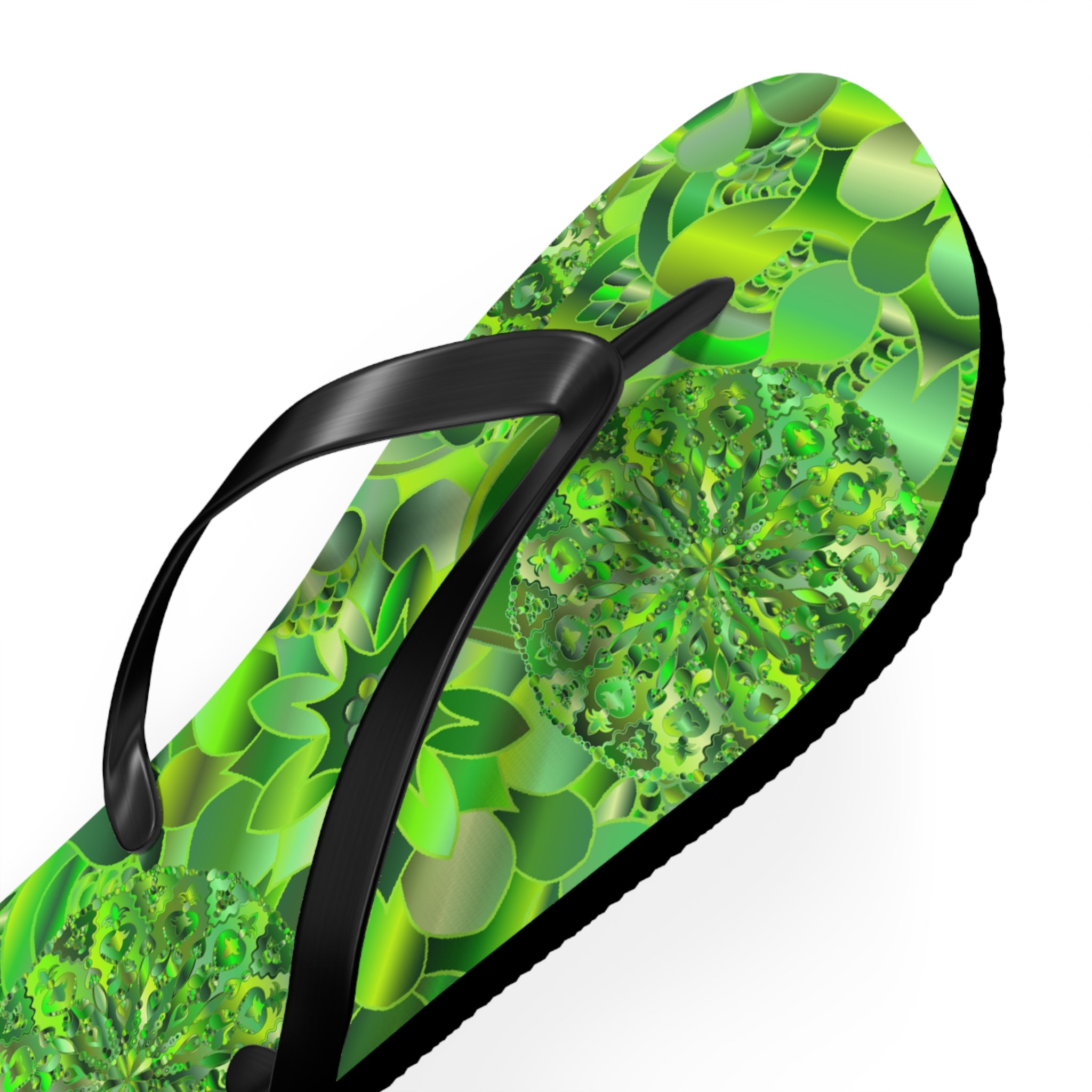 Green Kaleidoscope Flip Flops – Tropical Floral Beach Sandals