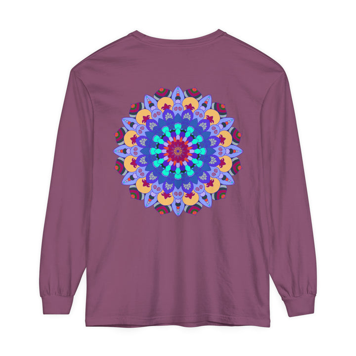 Vibrant Mandala Long Sleeve T-Shirt featuring colorful, intricate mandala design on sleeves and front