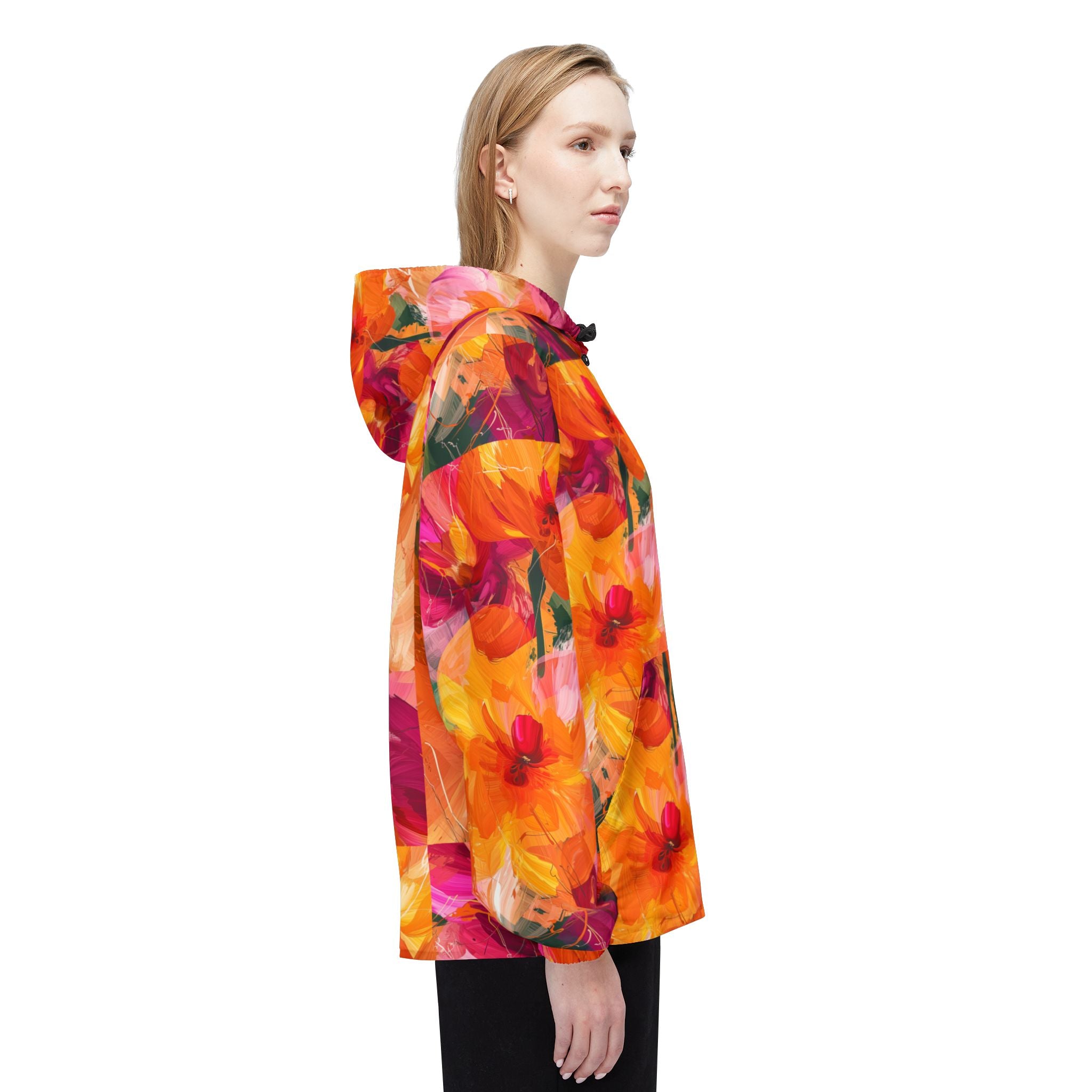 Kräftige Florale Windbreaker Jacke, Floral Print Jacke, Frühlingsjacke, Damen Windbreaker, Outdoorjacke, Reisejacke, Regenjacke