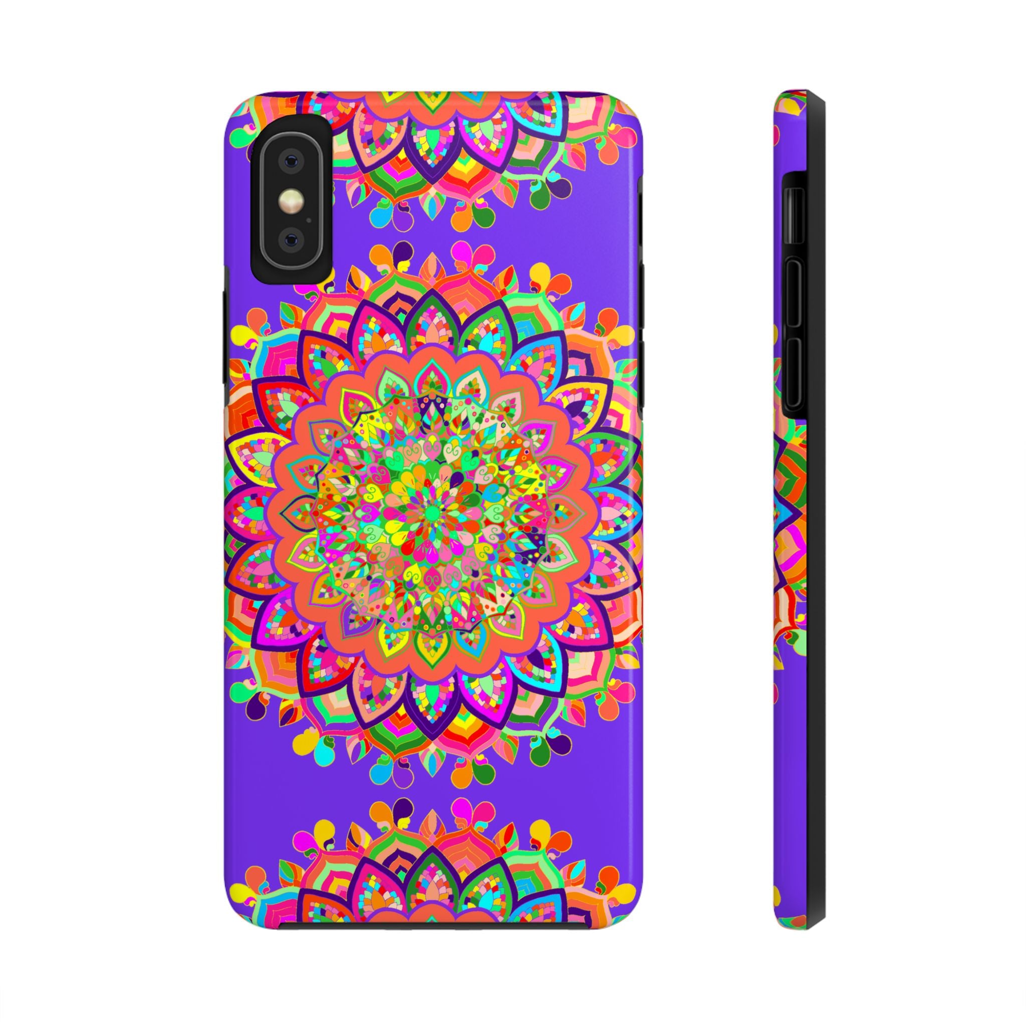 Hand drawn purple Mandala Art phone case with intricate floral design