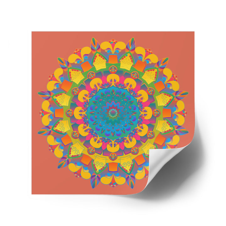 Hand-Drawn Mandala Laminate Stickers – Gold, Red, and Green on Terracotta
