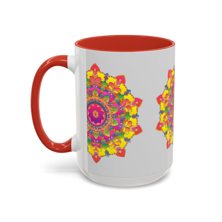 Artistic Mandala Mug - Vibrant Art on Grey with a colorful and intricate mandala pattern