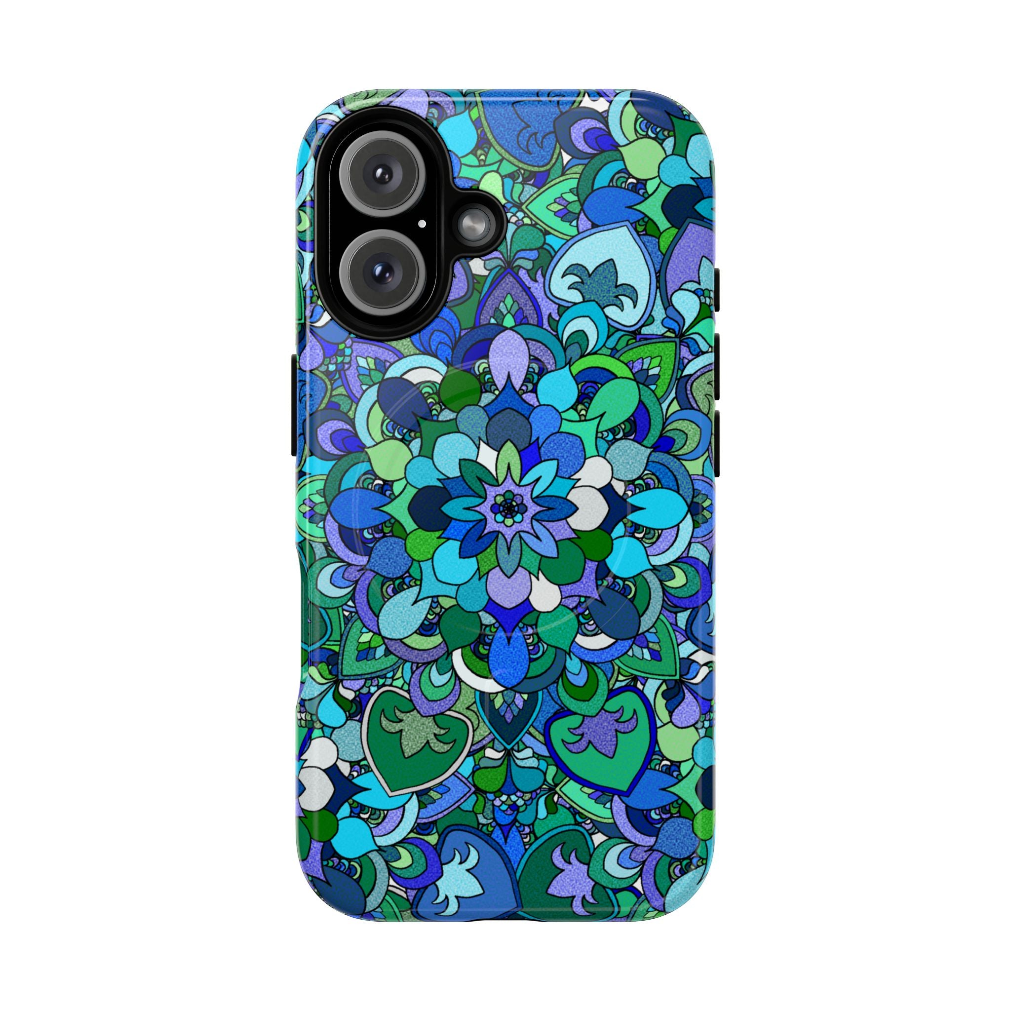 Cover Rigida Magnetica per Telefono con Mandala Floreale — Motivo Blu Verde