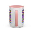 Vibrant purple and yellow mandala art design mug perfect for sipping your favorite hot beverages
