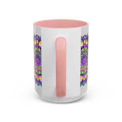 Vibrant purple and yellow mandala art design mug perfect for sipping your favorite hot beverages