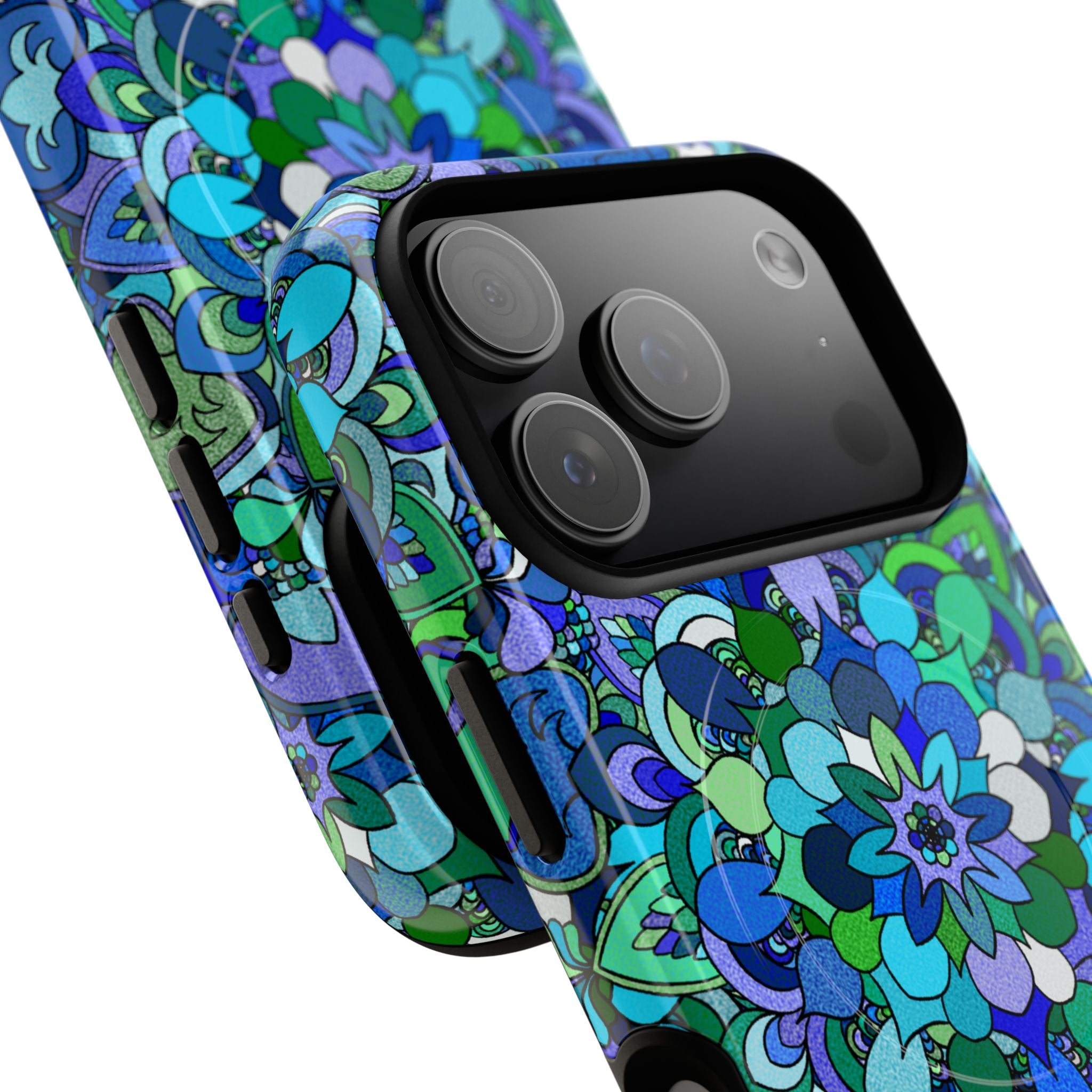 Floral Mandala Tough Magnetic Phone Case — Blue Green Pattern