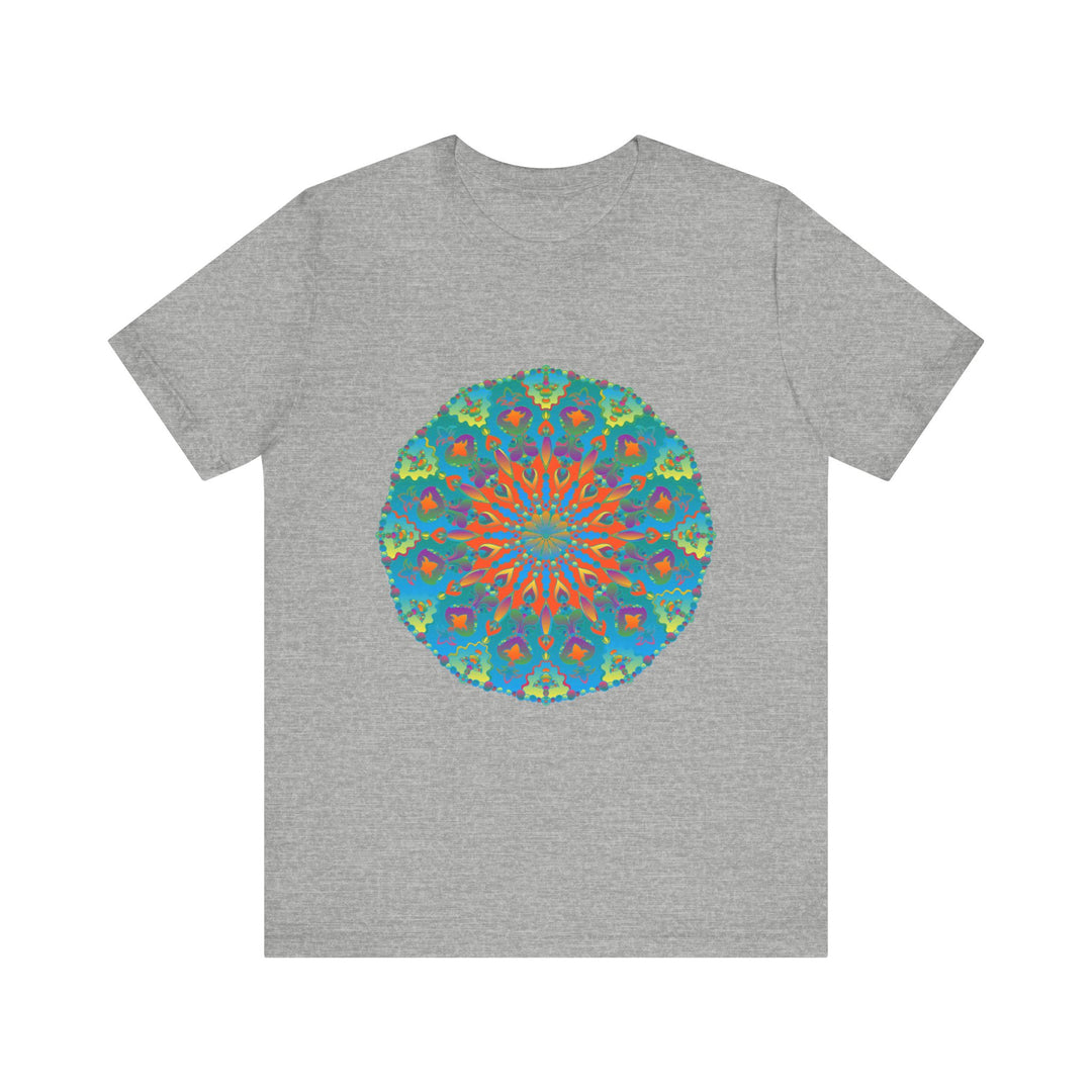 Colorful and detailed rainbow mandala tee shirt with vibrant and intricate design