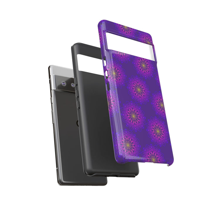 Intricate Purple Floral iPhone Case with Bold Mandala Design