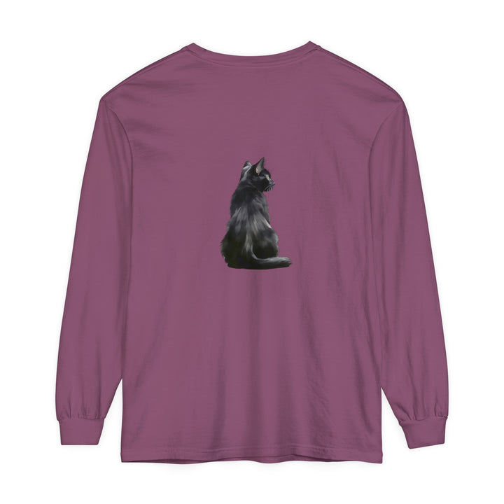 Black Cat Mystique Long Sleeve T-Shirt in black with intricate cat design