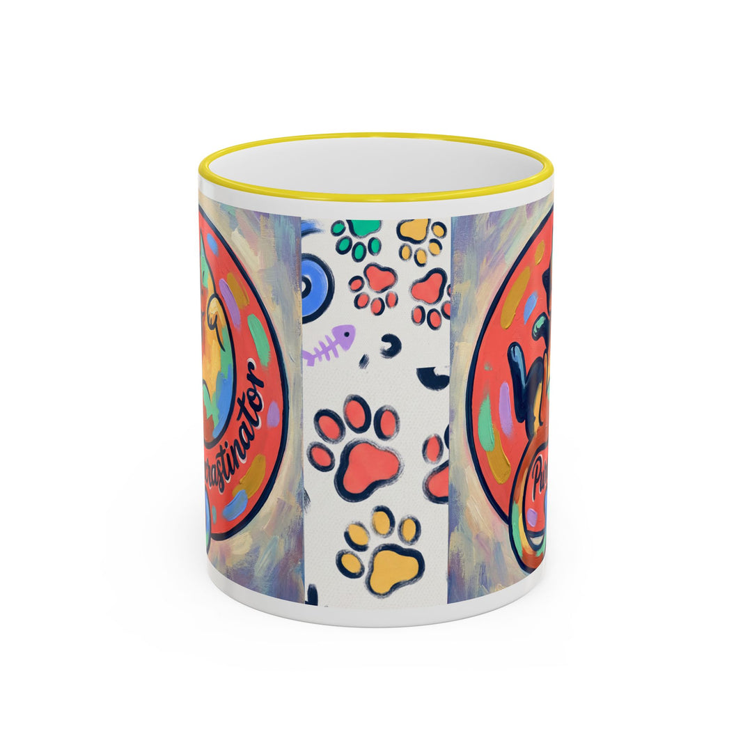 Colorful Paw Print Pet Lover Accent Rim Mug (11oz/15oz)