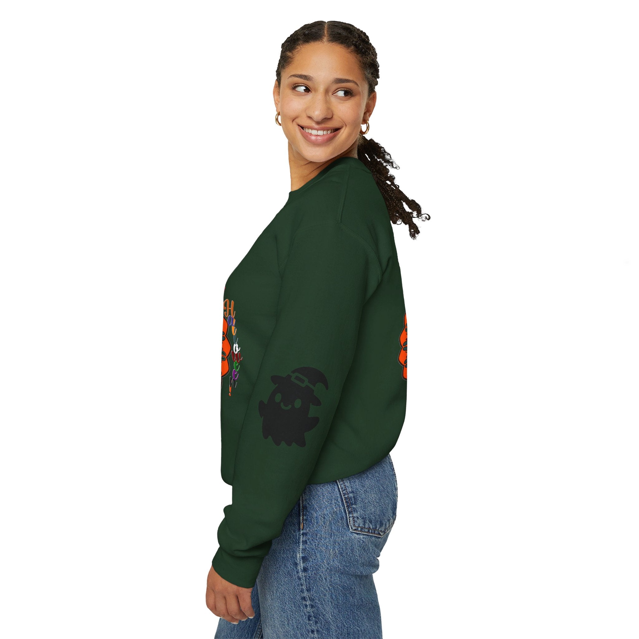 Unisex Heavy Blend™ Crewneck Sweatshirt with Halloween theme featuring cute ghosts