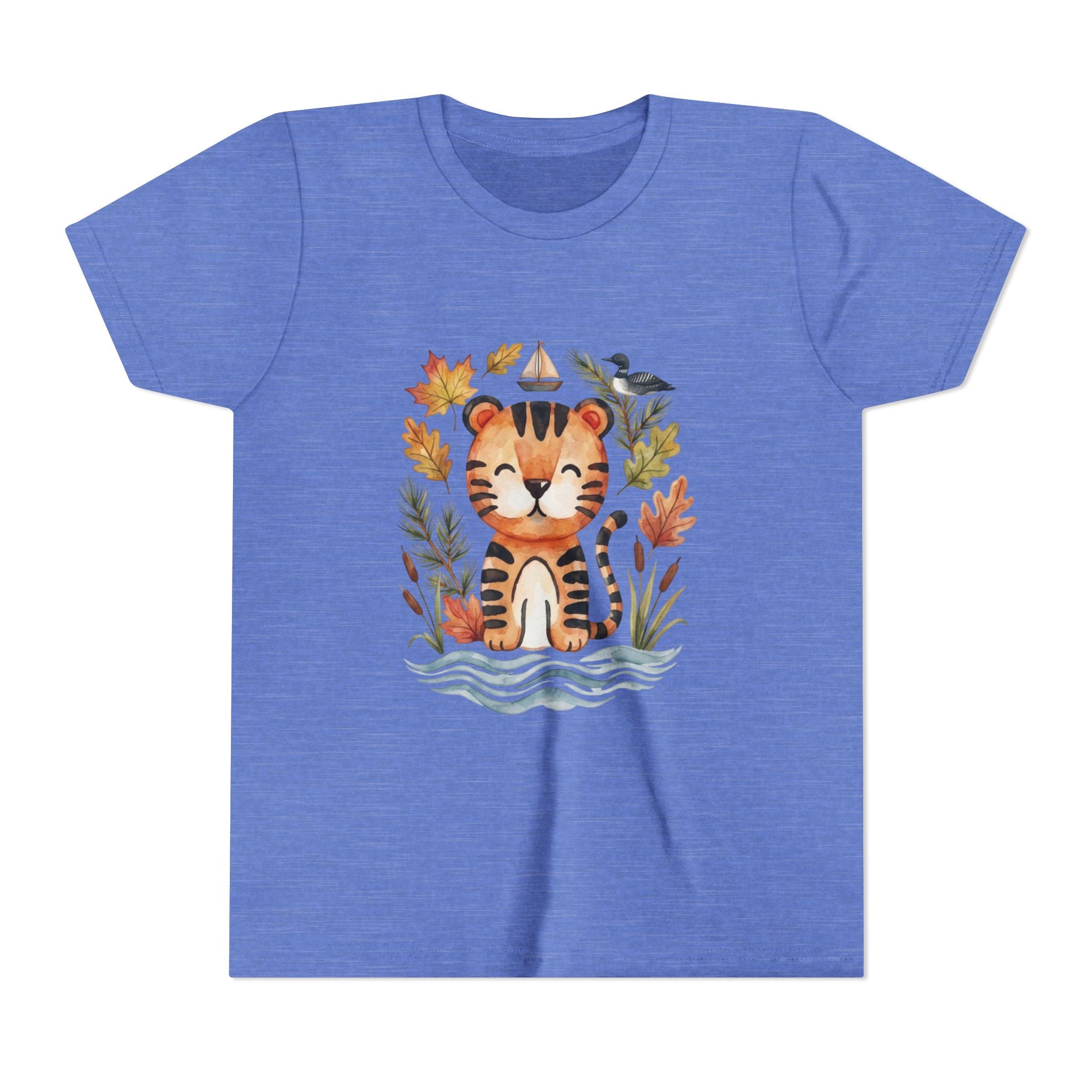 Kids Tiger Lake Ontario Tee — Watercolor Autumn Sailboat & Leaves Youth Short Sleeve Tee