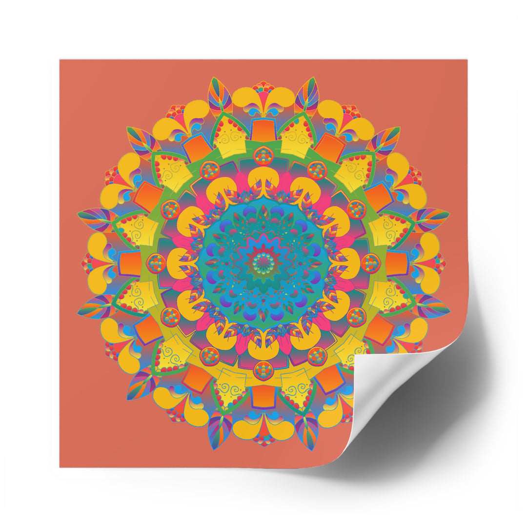 Hand-Drawn Mandala Laminate Stickers – Gold, Red, and Green on Terracotta